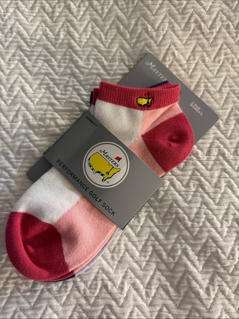 Masters Women's No-Show Athletic Golf Socks - two pair, pink and navy